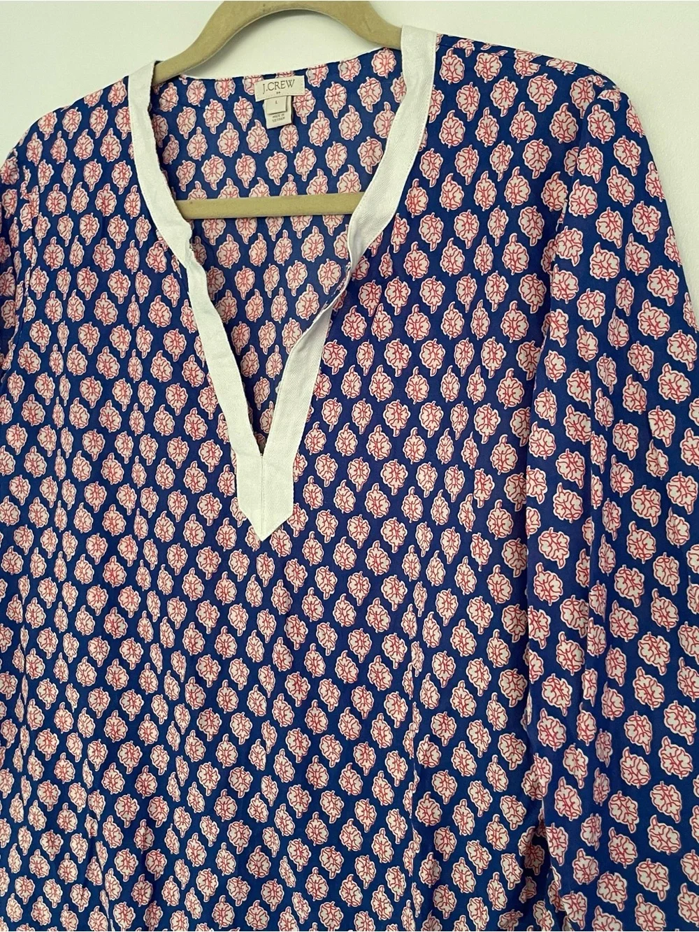 J. Crew Blue Tunic Red Medallion Paisley Print Large